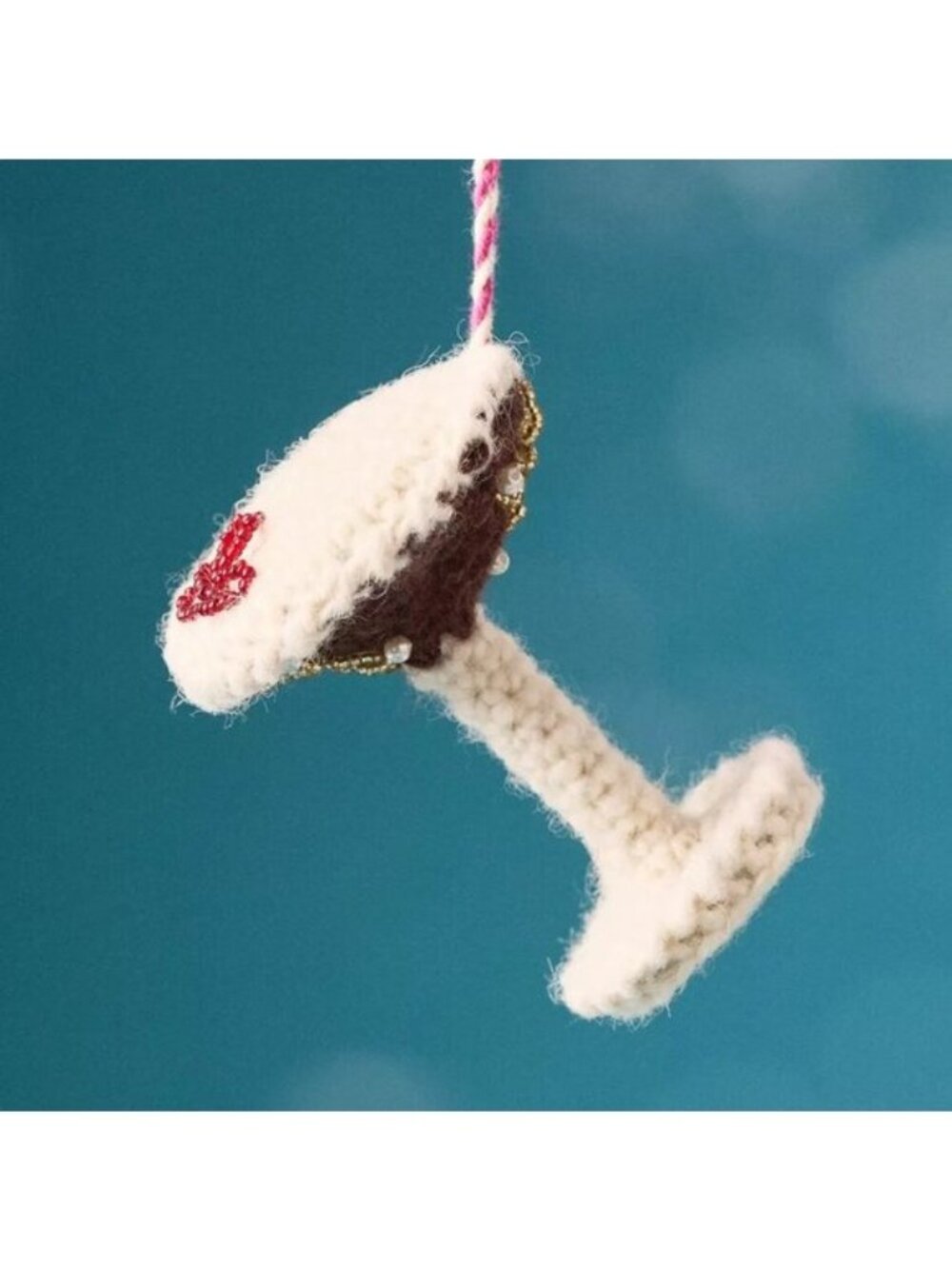 Anthropologie Snacks and Sips Crochet Ornament NEW Espresso Martini Cocktail